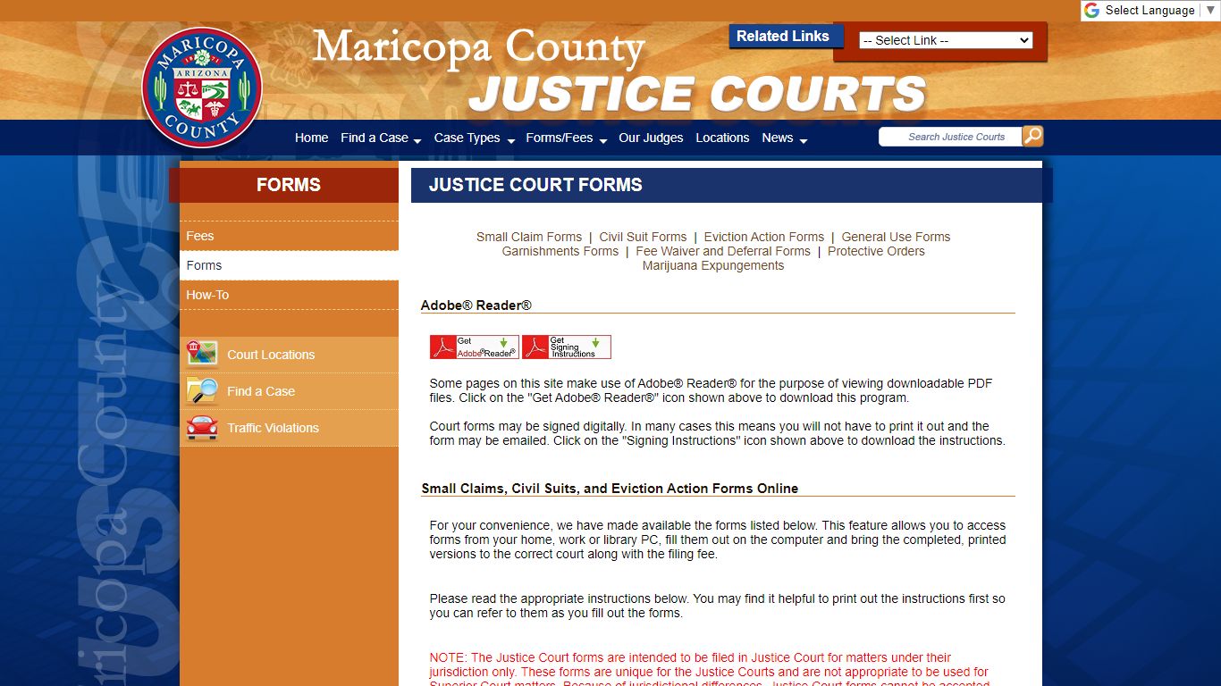 Justice Court Forms - Maricopa County, Arizona